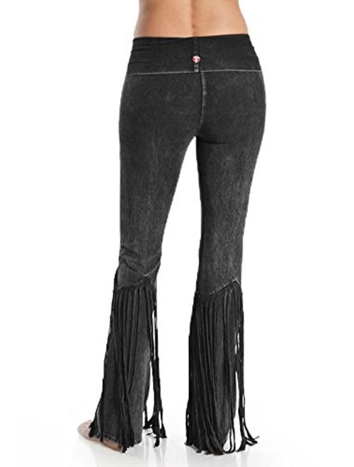 T Party Women's Studded Fringe Leg Mineral Wash Yoga Pants