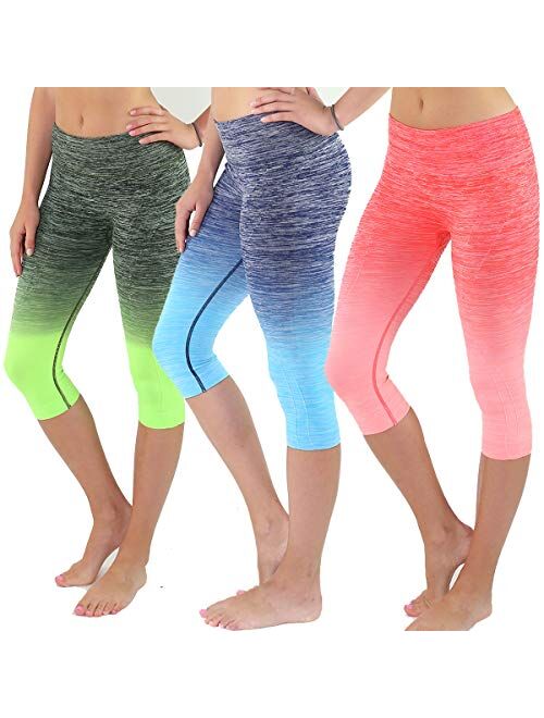 TD Collections Women's Yoga Exercise Workout Two-Tone Pants Crop Capri