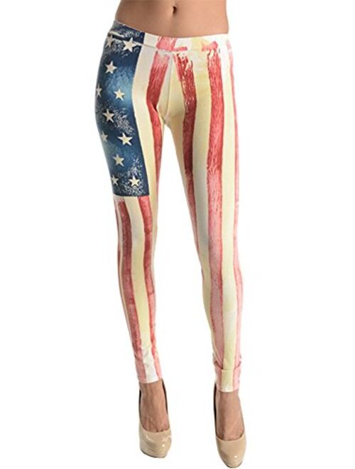 T-Party Women's American Flag Vintage Look Yoga Pants Leggings