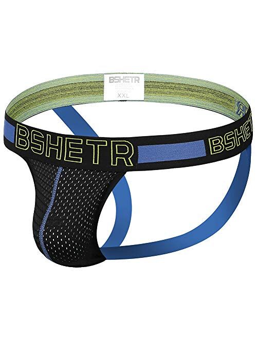 BSHETR Men's Jockstrap Athletic Supporters Underwear Multipack, Sexy Mesh Low Rise Breathable Performance Jock Strap