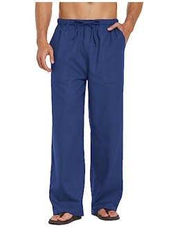 Mens Linen Loose Casual Lightweight Elastic Waist Yoga Beach Pants