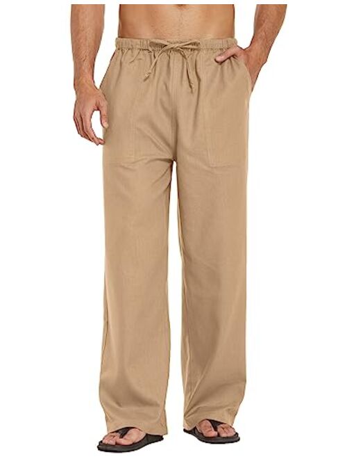 COOFANDY Mens Linen Loose Casual Lightweight Elastic Waist Yoga Beach Pants