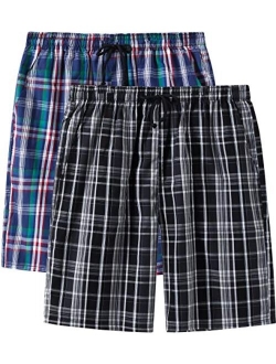 JINSHI Mens Pajama Shorts Cotton Sleep Short Pockets Sleep Bottoms Plaid Lounge Shorts