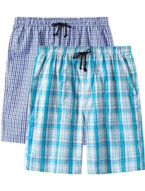 JINSHI Mens Pajama Shorts Cotton Sleep Short Pockets Sleep Bottoms Plaid Lounge Shorts