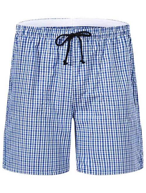 JINSHI Mens Pajama Shorts Cotton Sleep Short Pockets Sleep Bottoms Plaid Lounge Shorts