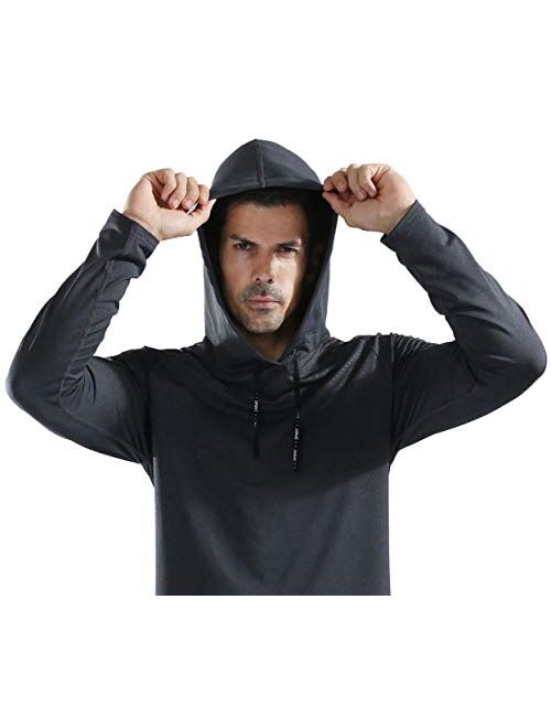 Rdruko Men's Active Gym Muscle Bodybuilding Long Sleeve Hoodies Workout Running Hooded Sweatshirts