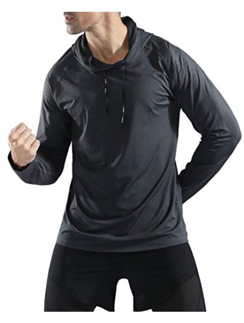 Rdruko Men's Active Gym Muscle Bodybuilding Long Sleeve Hoodies Workout Running Hooded Sweatshirts