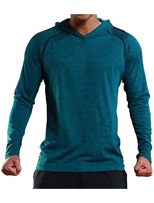 Rdruko Men's Active Gym Muscle Bodybuilding Long Sleeve Hoodies Workout Running Hooded Sweatshirts