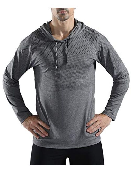 Rdruko Men's Active Gym Muscle Bodybuilding Long Sleeve Hoodies Workout Running Hooded Sweatshirts