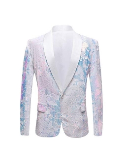 PYJTRL Men Fashion Velvet Sequins Floral Pattern Suit Jacket Blazer