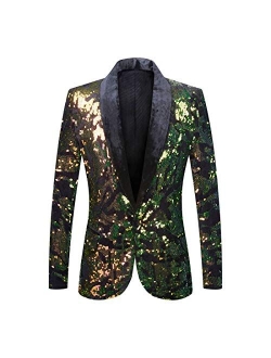 PYJTRL Men Fashion Velvet Sequins Floral Pattern Suit Jacket Blazer