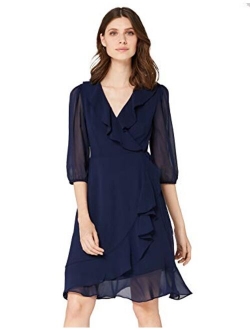 Amazon Brand - Truth & Fable Women's Midi Chiffon Wrap Dress