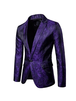 Mens Slim Fit Paisley Suit Single Breasted Party Suit Jacket 1 Button Sport Coat