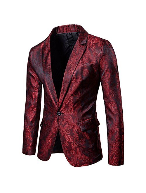 Cloudstyle Mens Slim Fit Paisley Suit Single Breasted Party Suit Jacket 1 Button Sport Coat