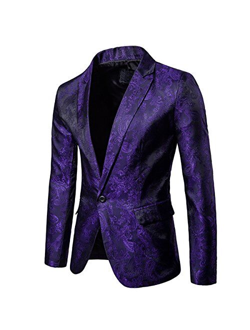 Cloudstyle Mens Slim Fit Paisley Suit Single Breasted Party Suit Jacket 1 Button Sport Coat