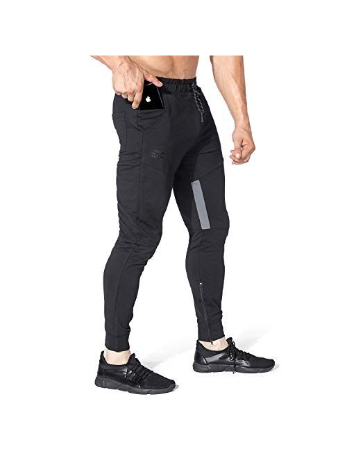 BROKIG Mens Thigh Mesh Gym Jogger Pants, Men's Casual Slim Fit Workout Bodybuilding Sweatpants with Zipper Pocket