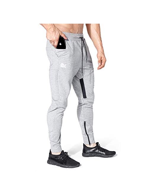 BROKIG Mens Thigh Mesh Gym Jogger Pants, Men's Casual Slim Fit Workout Bodybuilding Sweatpants with Zipper Pocket