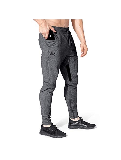 BROKIG Mens Thigh Mesh Gym Jogger Pants, Men's Casual Slim Fit Workout Bodybuilding Sweatpants with Zipper Pocket