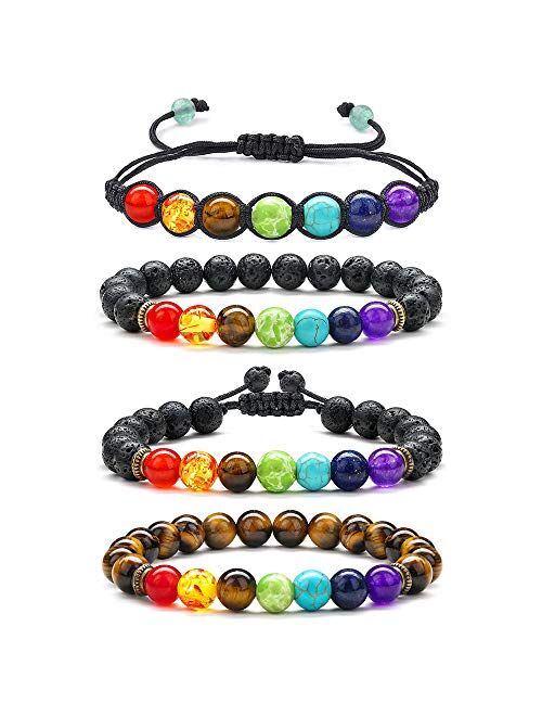 PAERAPAK Chakra Bead Bracelets for Women - 8mm Lava Rock Stone Bracelet 7 Chakras Men Anxiety Bracelet Aromatherapy Essential Oil Diffuser Bracelets Yoga Beads Bracelets