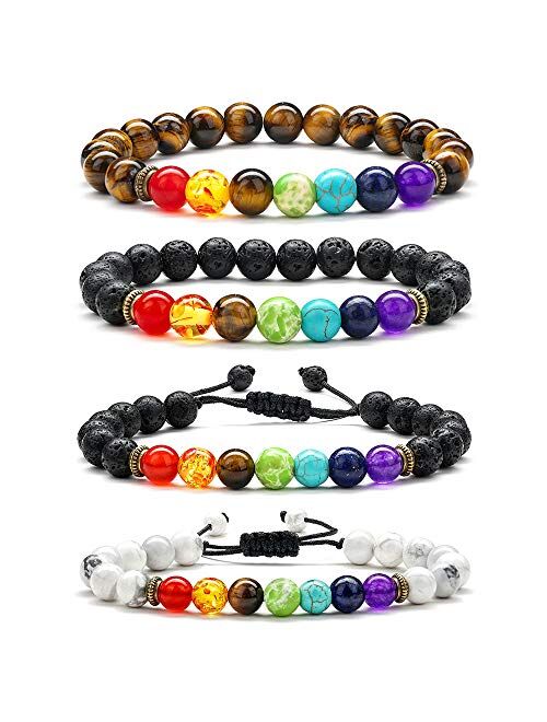 PAERAPAK Chakra Bead Bracelets for Women - 8mm Lava Rock Stone Bracelet 7 Chakras Men Anxiety Bracelet Aromatherapy Essential Oil Diffuser Bracelets Yoga Beads Bracelets