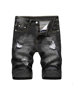 Amoystyle Men's Stretch Ripped Jean Shorts