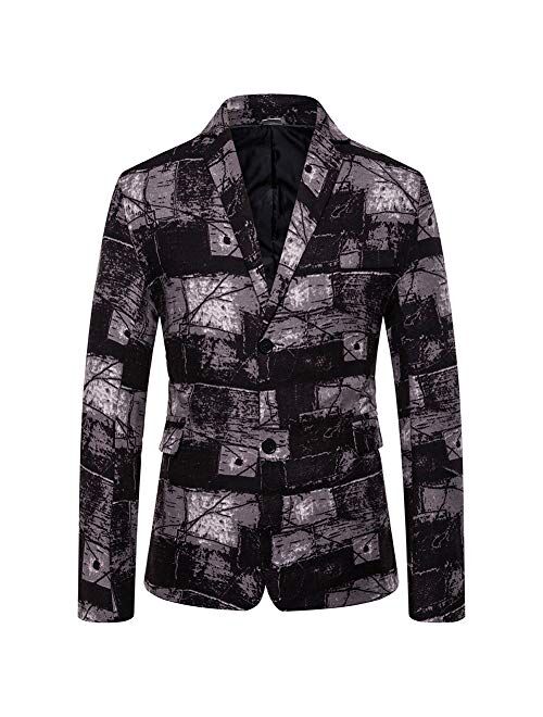 Mens Suit Jacket Floral Printed Two Button Casual Blazer Sports Coat