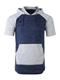 ZIMEGO Men's Color Block Short Sleeve Pullover Pocket Hiphop Thin Hoodie Shirt