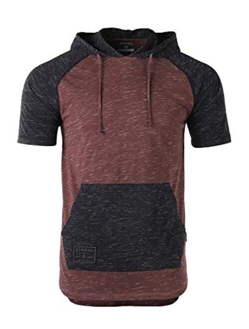 ZIMEGO Men's Color Block Short Sleeve Pullover Pocket Hiphop Thin Hoodie Shirt