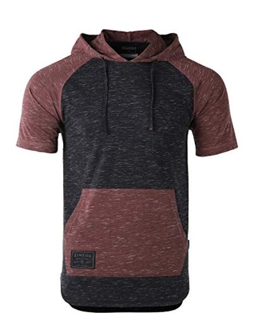 ZIMEGO Men's Color Block Short Sleeve Pullover Pocket Hiphop Thin Hoodie Shirt