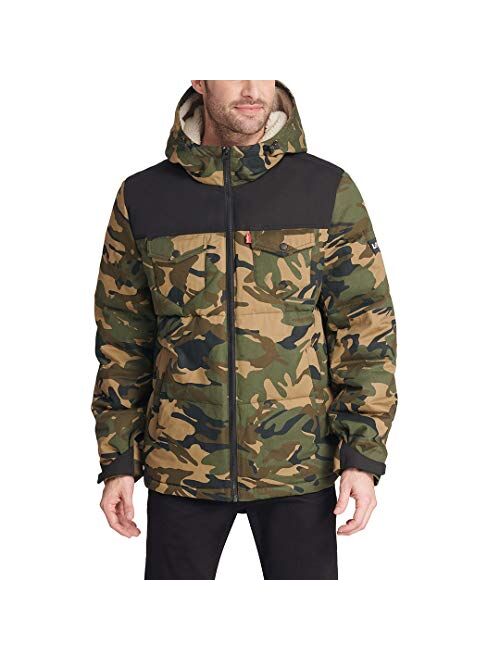 Levi's Men's Heavyweight Mid-Length Hooded Military Puffer Jacket