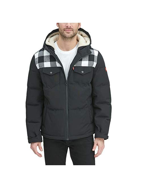 Levi's Men's Heavyweight Mid-Length Hooded Military Puffer Jacket