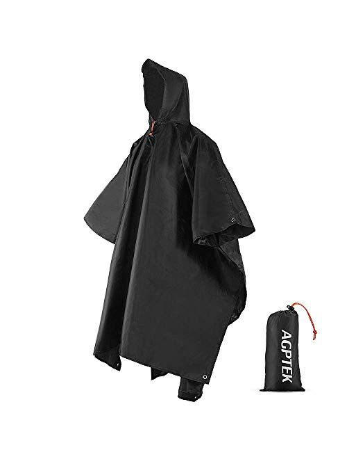 AGPTEK Reusable Rain Ponchos with Hood & 1 Pouch for Adults, Hiking, Camping