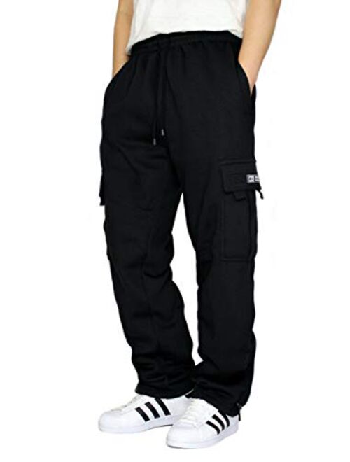 DREAM USA Black Solid Heavyweight Cargo Sweatpants