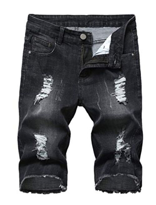 Grimgrow Men's Casual Ripped Short Jeans Mid Waist Distressed Denim Shorts