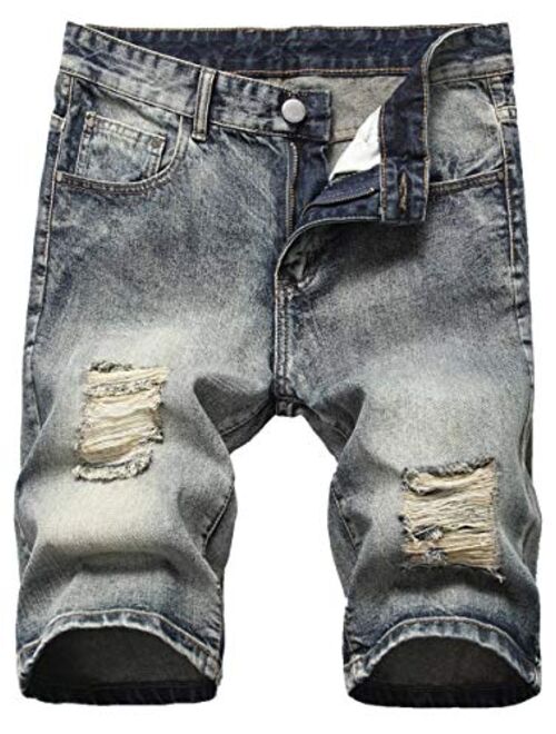 Grimgrow Men's Casual Ripped Short Jeans Mid Waist Distressed Denim Shorts