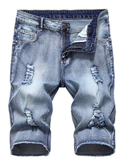 Grimgrow Men's Casual Ripped Short Jeans Mid Waist Distressed Denim Shorts