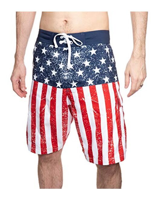 Calhoun Men's Americana Patriotic Fourth of July Swim Board Shorts