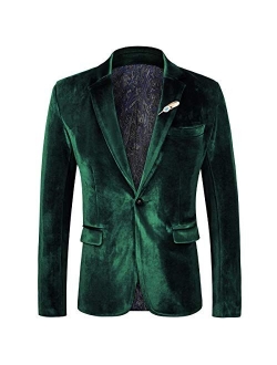 WEEN CHARM Men's Velvet Suit Jacket One Button Slim Fit Velvet Blazer