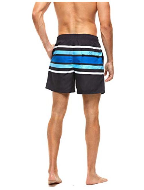 DOVAVA Men's Short Swim Trunks with Mesh Lining Quick Dry Swimwear Drawstring Above Knee Boardshorts with Pockets