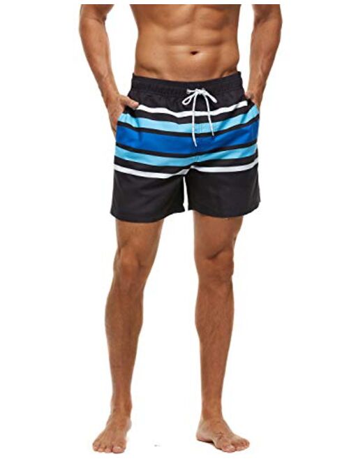 DOVAVA Men's Short Swim Trunks with Mesh Lining Quick Dry Swimwear Drawstring Above Knee Boardshorts with Pockets