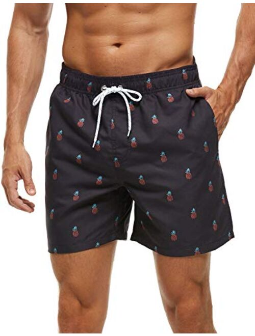 DOVAVA Men's Short Swim Trunks with Mesh Lining Quick Dry Swimwear Drawstring Above Knee Boardshorts with Pockets