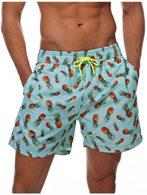 DOVAVA Men's Short Swim Trunks with Mesh Lining Quick Dry Swimwear Drawstring Above Knee Boardshorts with Pockets