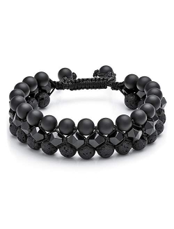 Top Plaza Mens Lava Rock Stone Essential Oil Diffuser Bracelet Chakra Yoga Healing Crystal Bracelet Natural Gemstone Beads Anxiety Bracelets Braided - 3 Layer