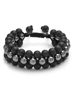 Top Plaza Mens Lava Rock Stone Essential Oil Diffuser Bracelet Chakra Yoga Healing Crystal Bracelet Natural Gemstone Beads Anxiety Bracelets Braided - 3 Layer