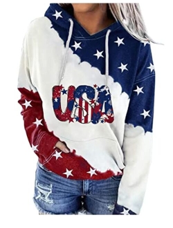 OQC Unisex USA American Flag Print 4th of July Patriotic Long Sleeve Pockets Slim Pullover Hoodie Sweatshirt