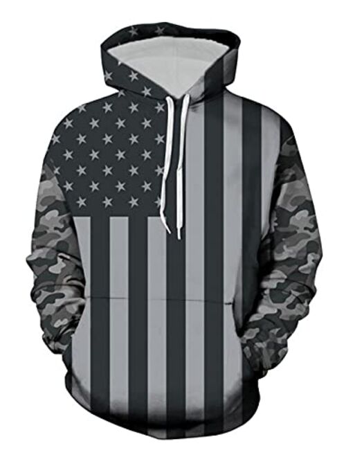 OQC Unisex USA American Flag Print 4th of July Patriotic Long Sleeve Pockets Slim Pullover Hoodie Sweatshirt