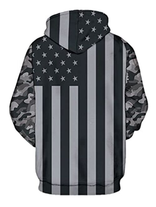 OQC Unisex USA American Flag Print 4th of July Patriotic Long Sleeve Pockets Slim Pullover Hoodie Sweatshirt