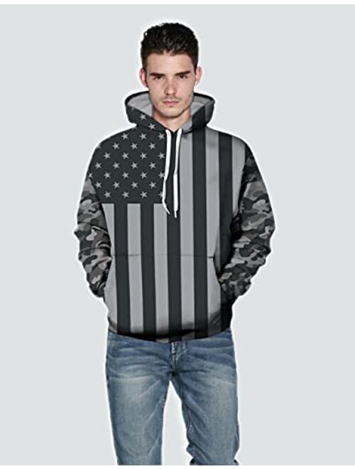 OQC Unisex USA American Flag Print 4th of July Patriotic Long Sleeve Pockets Slim Pullover Hoodie Sweatshirt