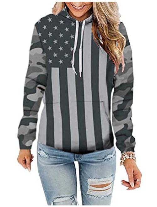 OQC Unisex USA American Flag Print 4th of July Patriotic Long Sleeve Pockets Slim Pullover Hoodie Sweatshirt