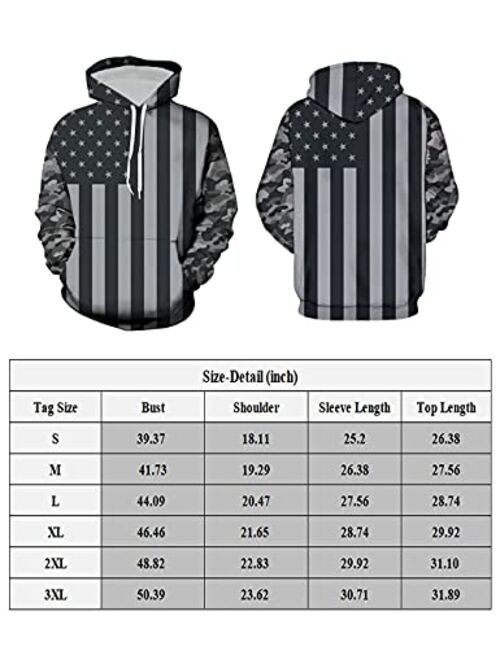 OQC Unisex USA American Flag Print 4th of July Patriotic Long Sleeve Pockets Slim Pullover Hoodie Sweatshirt